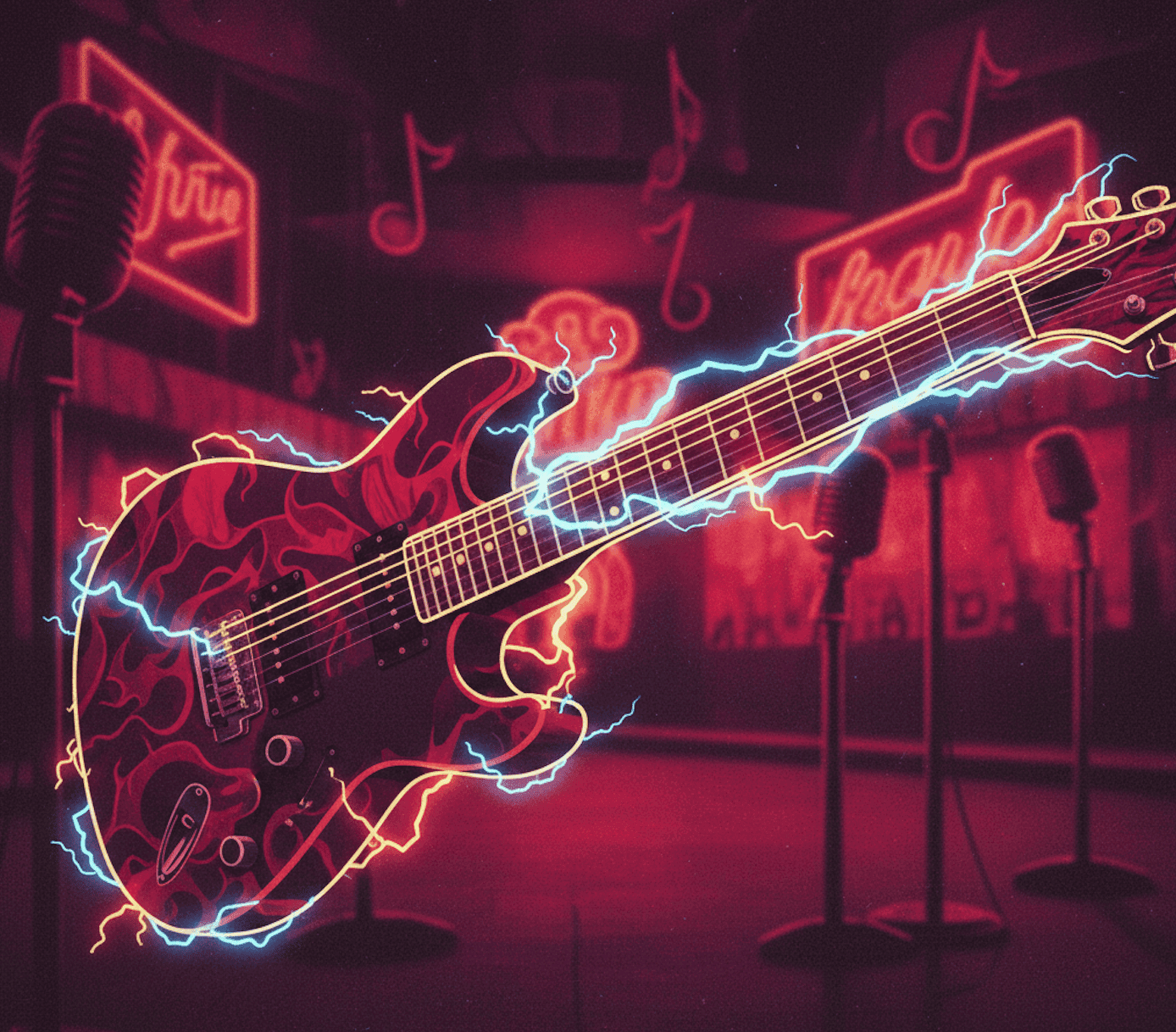Elektrische Neon-Gitarre — die Geburt des Rock 'n' Roll